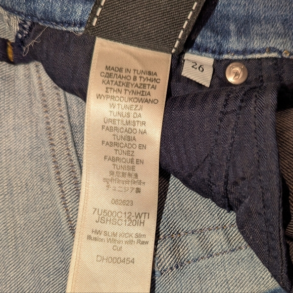 7 For All Mankind Women's 26 High Waist Slim Kick Medium Wash Raw Hem Denim Jean - Picture 6 of 7